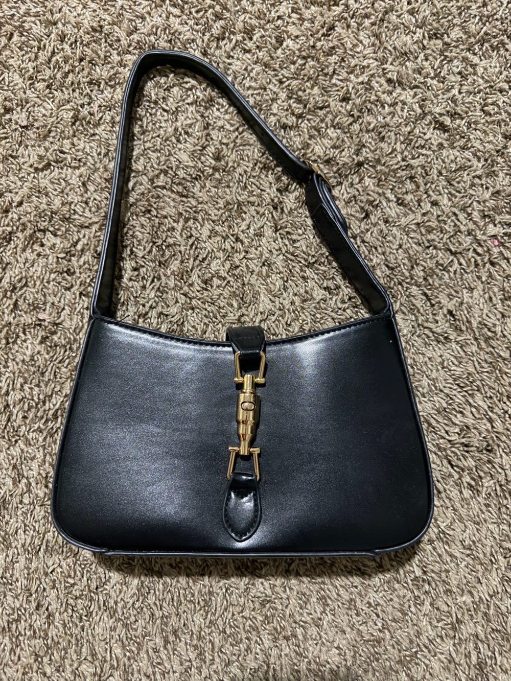 Source Unknown Black Shoulder Bag with Gold Hardware